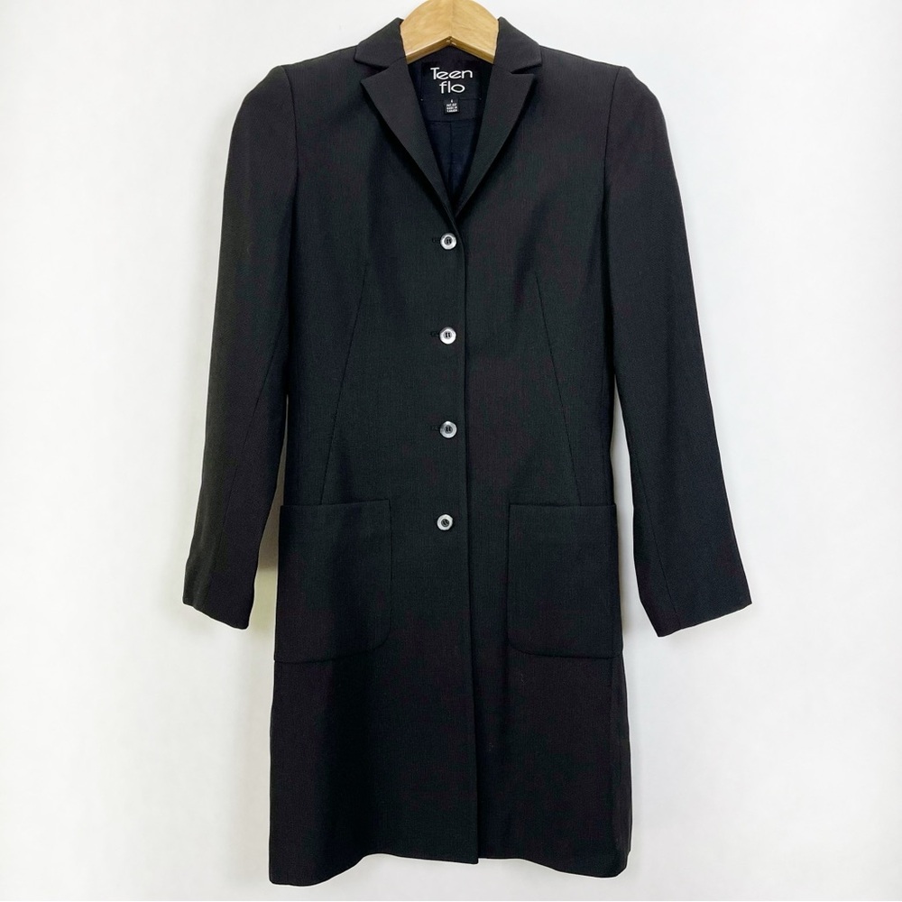 Vintage Teenflo Women’s Black Blazer Coat Wool Blend Size 4 Made in Canada 🇨🇦